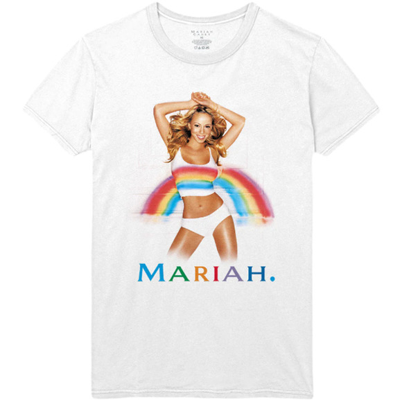 NEW Daydreamer Mariah Carey Rainbow Shrunken Tee Optic White Women's Size XS - Picture 10 of 13